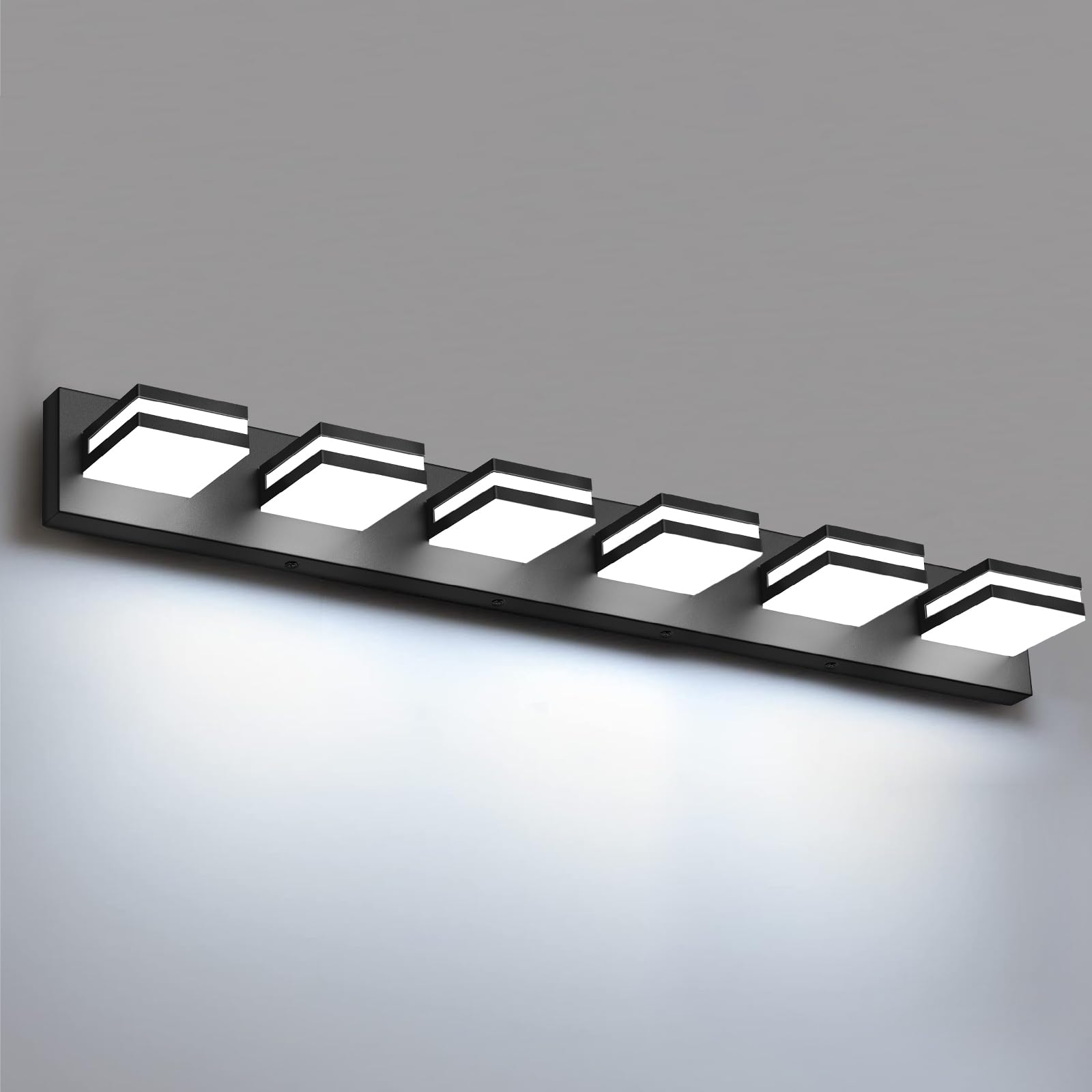 IZORRO Modern LED Bathroom Light Fixtures (4 Lights, Dimmable) Matte Black Acrylic Wall Lighting, Bathroom Vanity Lights Over Mirror - 6000K 24 Inch (No Assembly Required)