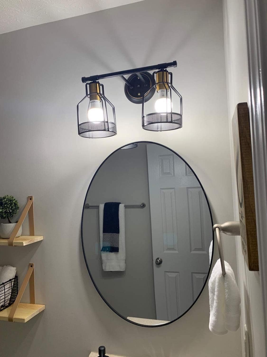 Wall Light 2-Lights Industrial 2 Heads with Metal Cage Shade Black Matte Finish Wall Lamp E27 Socket Wall Sconce Living Room Lighting Fixtures for Bathroom Vanity Table Reading