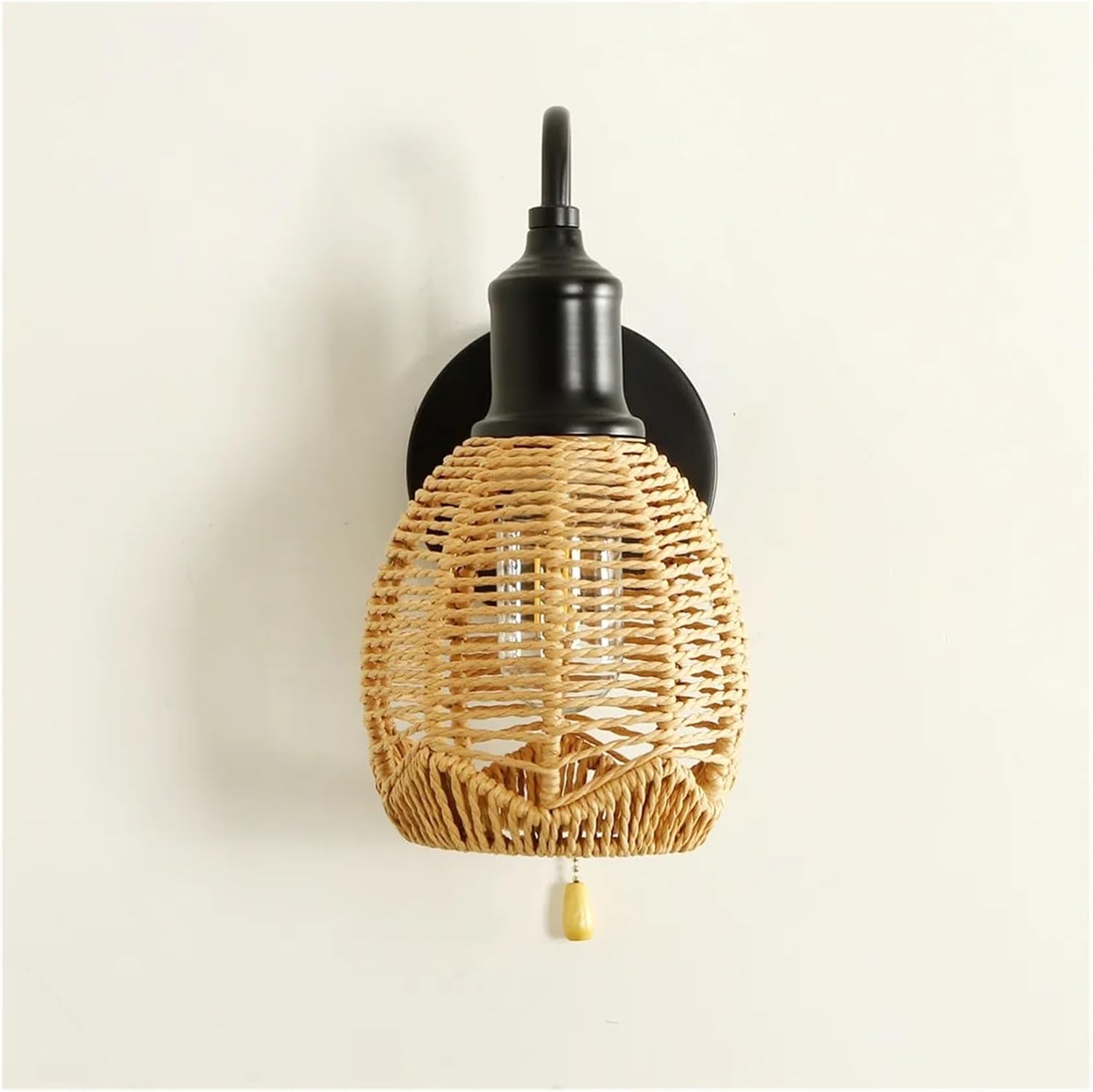 Rattan Pastoral Bedroom Bedside Aisle Background Wall Lamps Modern Woven Cage Lamp Pull Wire Wall Light (Neutral light)