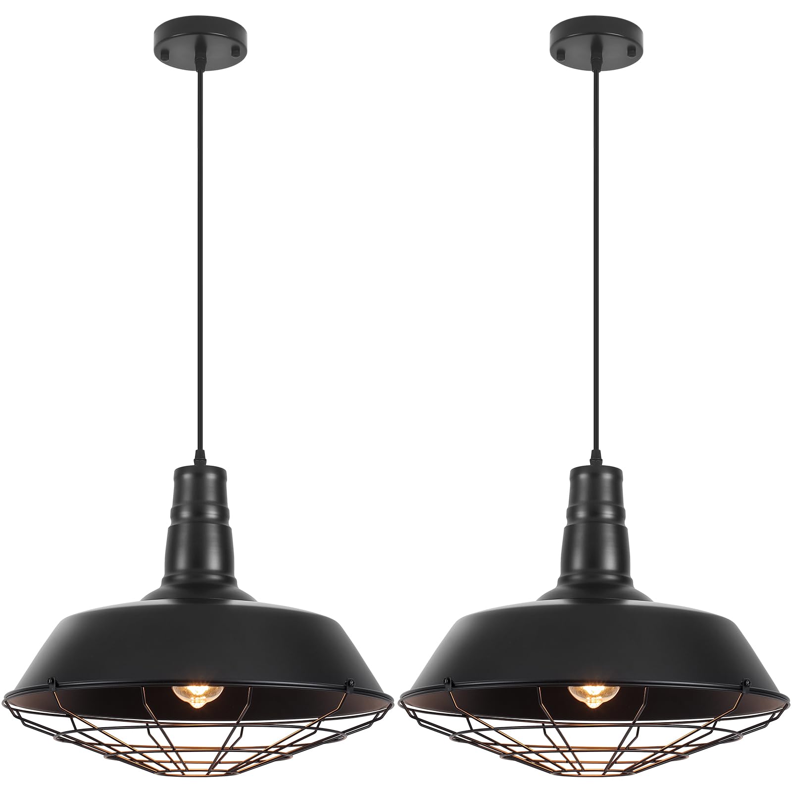 Large Pendant Lights Kitchen Island 1 Pack, 18.1 Inch Oversized Industrial Pendant Light, Black and Silver Barn Pendant Light with Wire Cage, Farmhouse Pendant Lights for Kitchen Barn