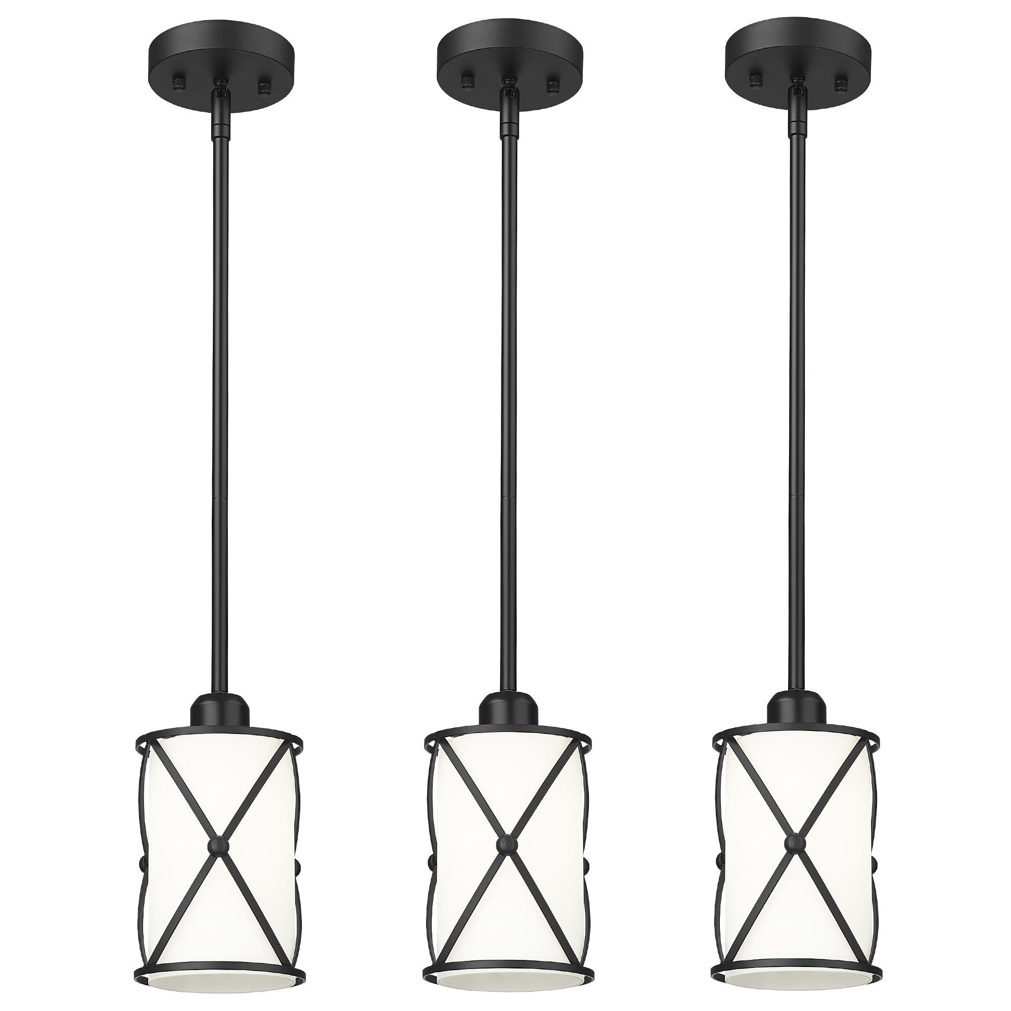 Glass Pendant Lights Kitchen Island 2 Pack, Black Mini Pendant Light with Clear Glass, Farmhouse Industrial Cage Hanging Lighting for Kitchen Sink Dining Room Bathroom, CH9176-1-2PK