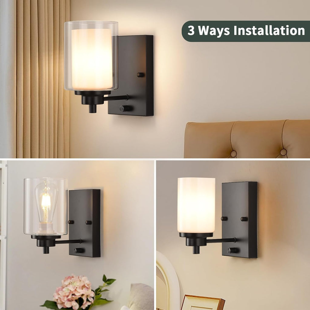 Dimmable Industrial Bedside Wall Lights Set of 2, Vintage Wall Lamp Fitting Fixture with Dimmer Switch, Retro Wall Lighting, Modern Rustic Wall Sconce for Living Room Bedroom Bathroom Bedside