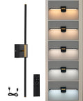 Battery Operated LED Wall Lights, USB Rechargeable Dimmable wall lights with Remote Control, Black Gold LED Rechargeable Sconces,70CM Wireless Wall light for Bedroom Living Room Hallway, 2 Pack