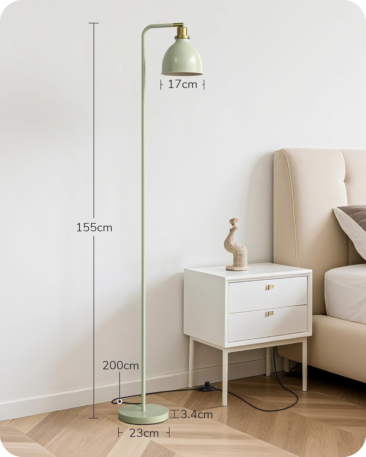 EDISHINE 155CM Retro Floor Lamp, with Adjustable Lampshade, LED Bulb Included, E27 Base, Sage Green, Standing Lamp for Living Room, Bedroom