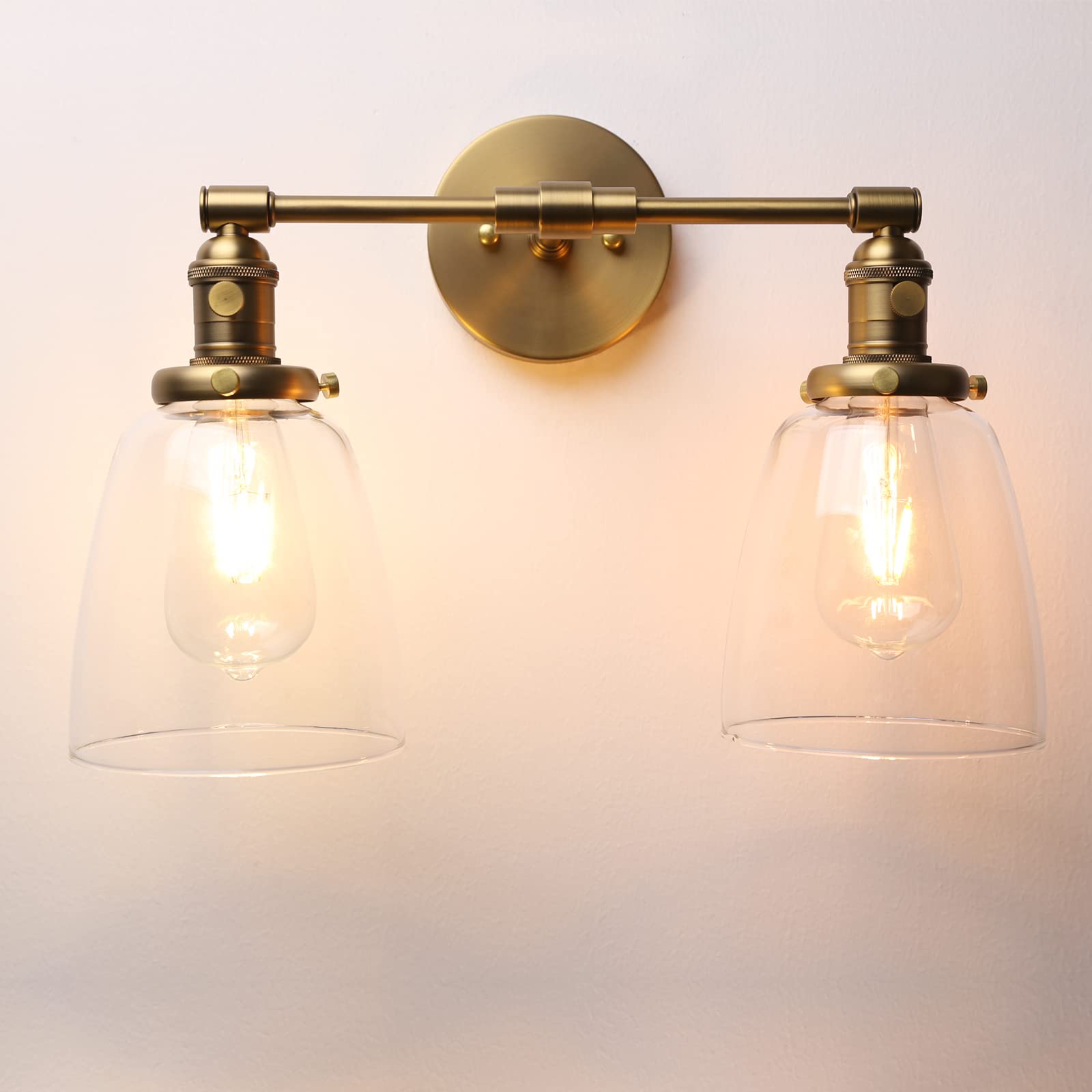 Phansthy Industrial Wall Lights Fitting with Oval Glass Shade 2 Lights Vintage Hallway Wall Lamps E27 Base Indoor Kitchen Wall Sconces Retro Light Fixtures for Bedroom Vanity Mirror (Black)