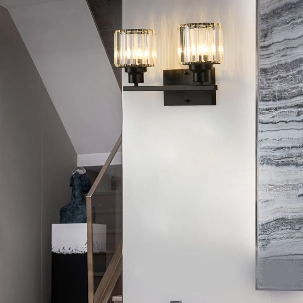 Wall Lamps & Sconces Modern Crystal Wall Sconces 2-Light Matte Black Farmhouse Wall Light Fixtures Vintage Style Bathroom Vanity Wall Lamp Wall Mount lighting for Bedroom Living Room Porch Kitchen Van