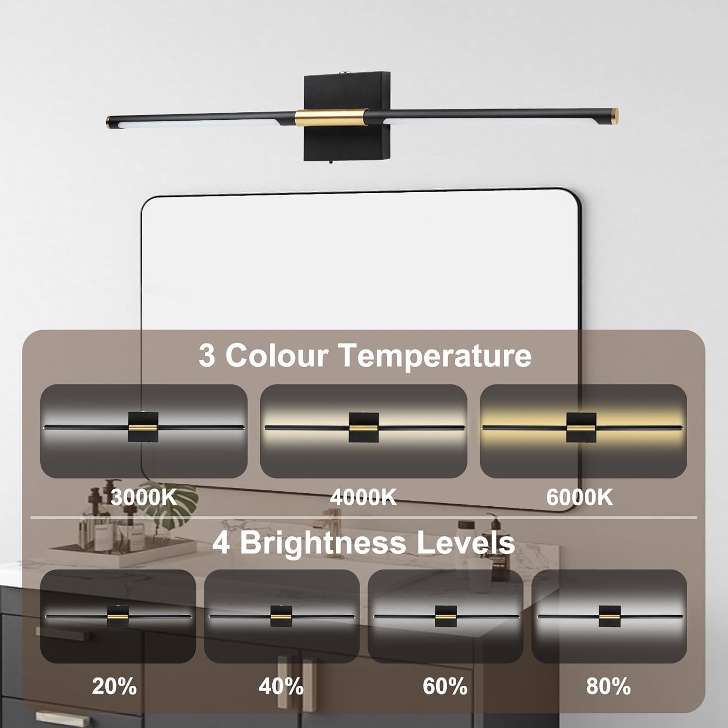 Battery Operated LED Wall Lights, USB Rechargeable Dimmable wall lights with Remote Control, Black Gold LED Rechargeable Sconces,70CM Wireless Wall light for Bedroom Living Room Hallway, 2 Pack