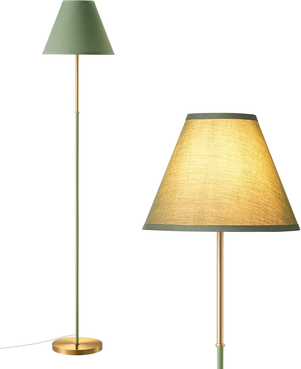 EDISHINE Retro Floor Lamp for Living Room, Tall LED Standing Lamp with Linen Lampshade, E27 Base, Foot Switch, 2700K Bulb Included, Gray Green