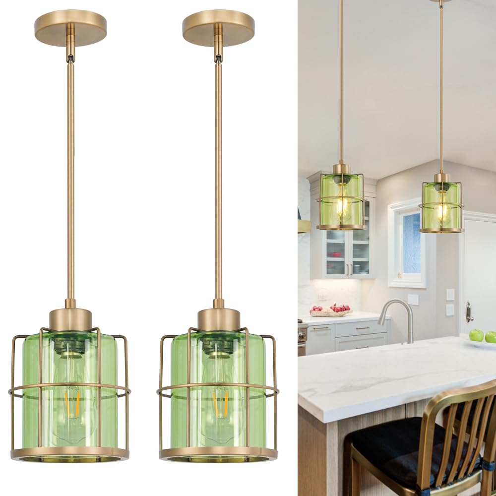 Farmhouse Pendant Lights Kitchen Island Set Of 2, Black Kitchen Island Lighting With Adjustable Rods, Industrial Cage Bathroom Pendant Lights With Clear Glass For Dining Room Hallway Sink