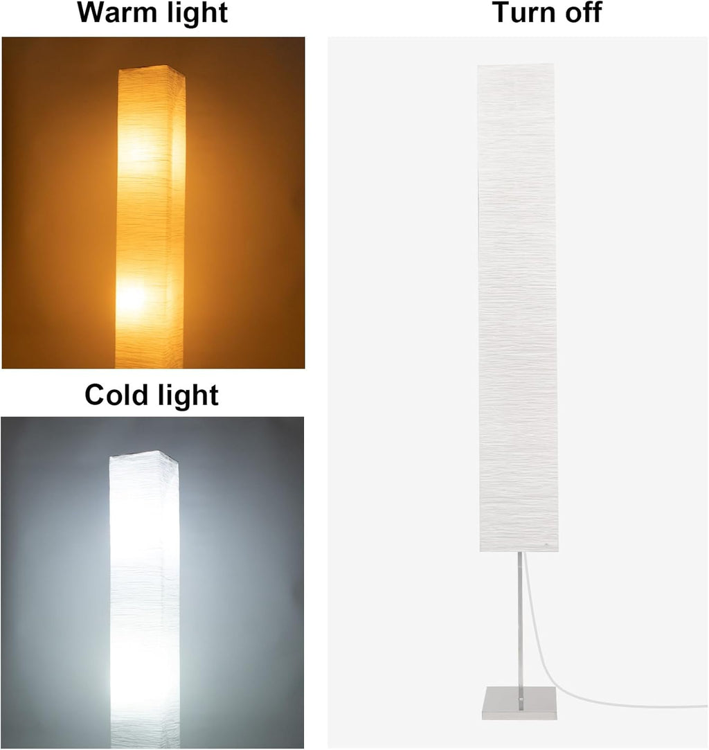 HonoDing CX00015 59 Inches Tall Living Room Paper Lamp with White Paper Shade and Chrome Base, On/Off Foot Switch - Ideal as Papers Floor Lamps for Living Room and Bedroom Decor (2-PK)