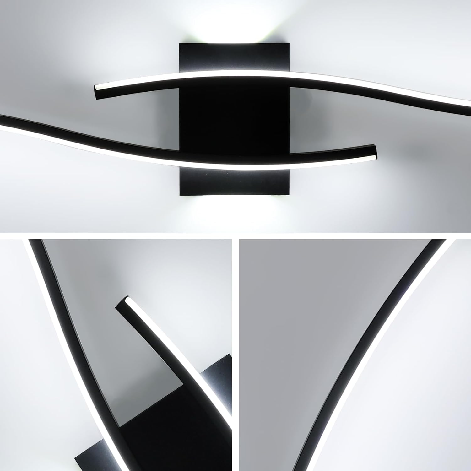 27W Modern Black LED Wall Light, 6500K Cool Light Aluminum Fixture for Bedroom Hallway Staircase