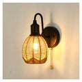 Rattan Pastoral Bedroom Bedside Aisle Background Wall Lamps Modern Woven Cage Lamp Pull Wire Wall Light (Neutral light)