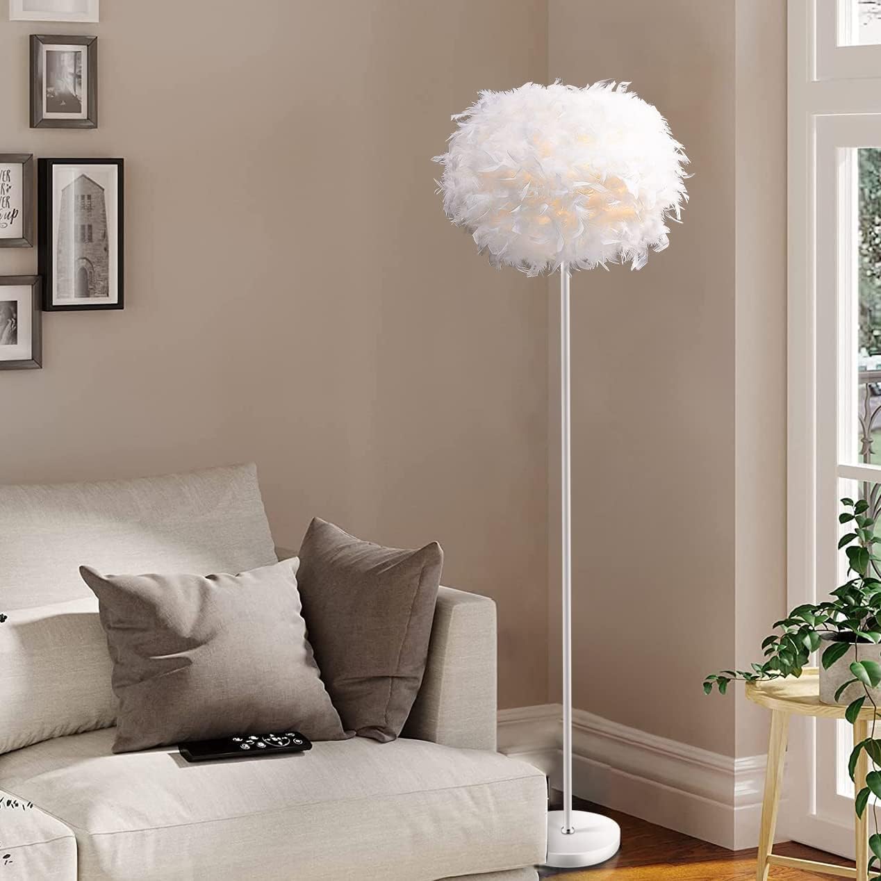 55" White Feather Floor Lamp with Foot Switch, E27 Socket for Living Room Bedroom Office