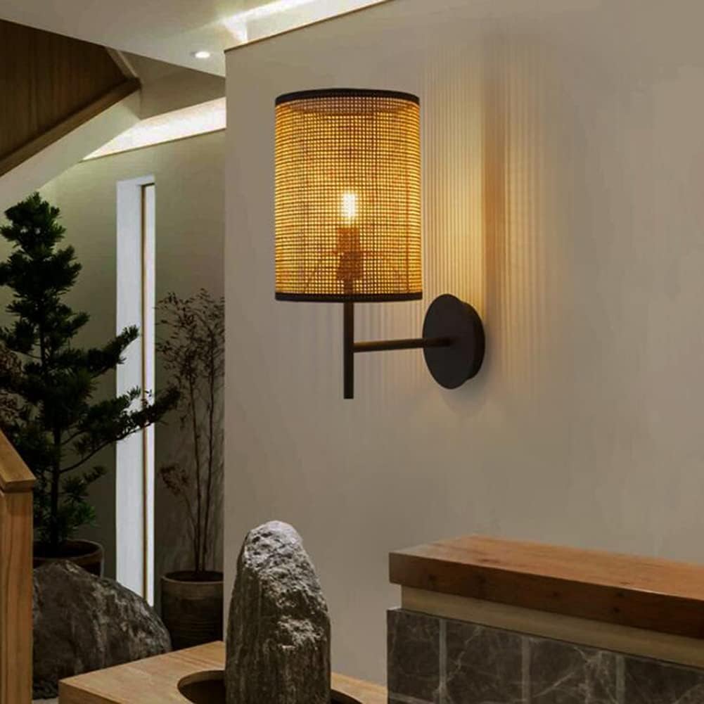 LIUNA Woven Lamp Shade, Handmade Rattan Wall Lamp, Pastoral Style Lamp Cover, Decorative Rattan Lampshade Hexagonal Hole Cover Lamp, Accessories For Table Lamp, Floor Lamp, Hanging Light(Color:B)
