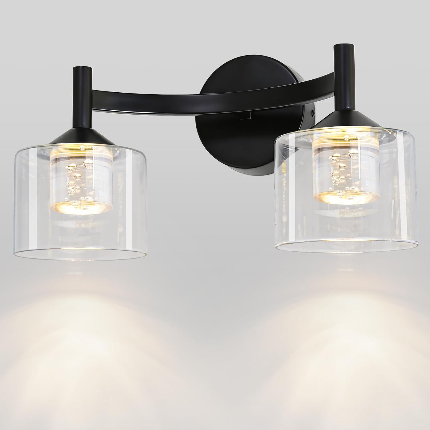 MantoLite 2-Light Wall Sconces Vanity Light with Clear Glass Shade Wall Light for Living Room Hallway Bedroom Black Modern Bathroom Lighting Fixtures(Bulbs Included)