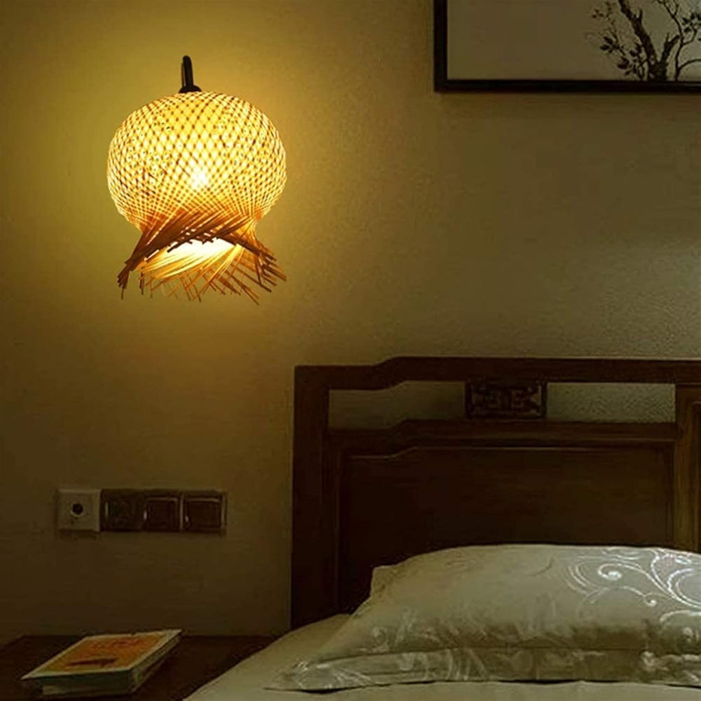 Japanese Style Bamboo Woven Flower Wall Lamp Country Pastoral E27 Light Theme Restaurant Lighting Corridor Sconce Lounge