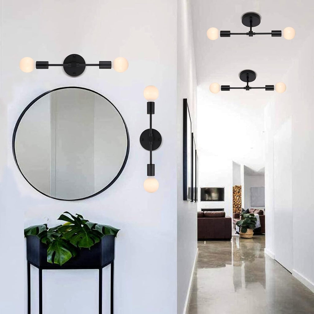 2-Lights Matte Black Bathroom Vanity Wall Sconce Pole Wall Mount Lighting Fixture Modern Industrial Wall Lamp Made in China