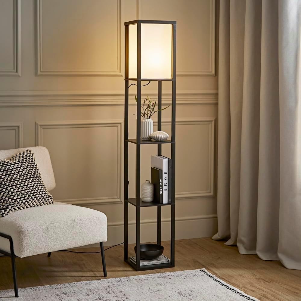 MiniSun | Wooden Floor Lamp with Shelves in Black | Floor Lamps & Torchieres, Home Décor, Improvement & Lifestyle Essential