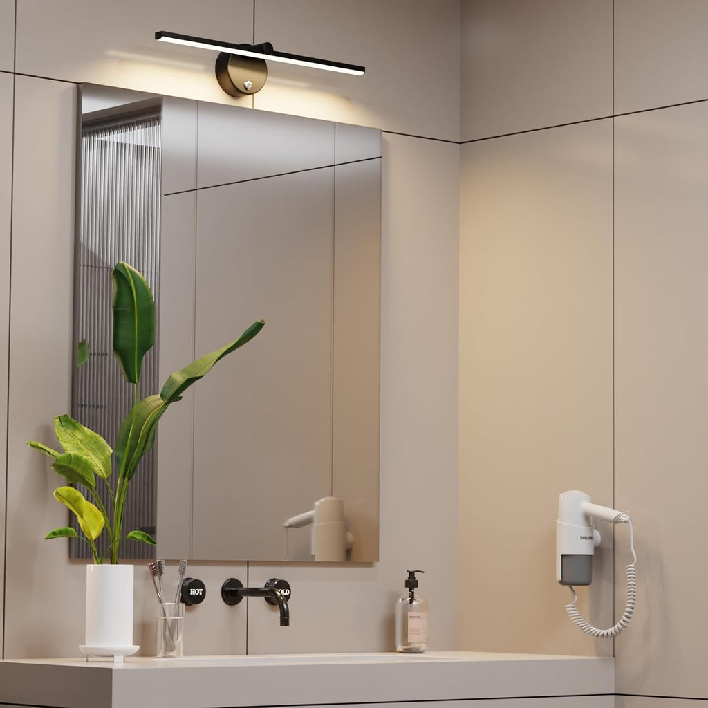LANMOU Modern LED Bath Mirror Lamps 41cm, LED Dimmable Bathroom Vanity Wall Light Rotatable 300° Mirror Front Light for Dressing Table Make Up Lighting, 4000K, Black