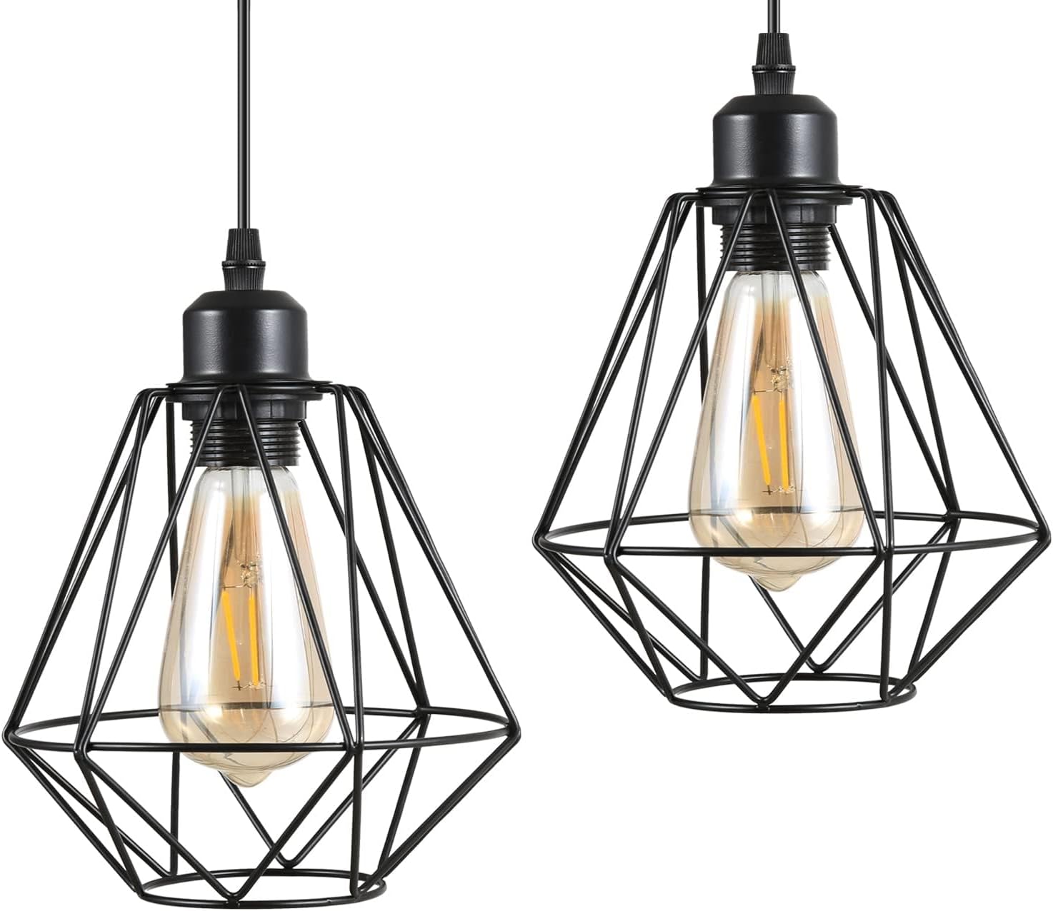 2 Pack Farmhouse Pendant Lights Modern Black Industrial Pendant Light Cage Hanging Ceiling Light,Fixture for Kitchen Island Dining Room Over Sink Hallway Bedroom Fixtures Hanging Lamp