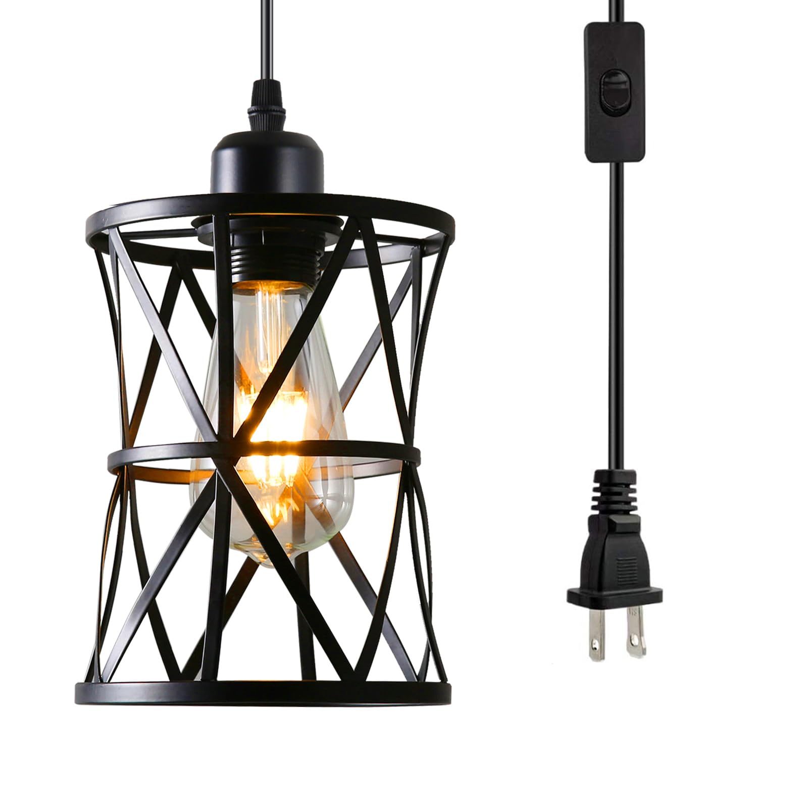 2 Pack Farmhouse Pendant Lights Modern Black Industrial Pendant Light Cage Hanging Ceiling Light,Fixture for Kitchen Island Dining Room Over Sink Hallway Bedroom Fixtures Hanging Lamp