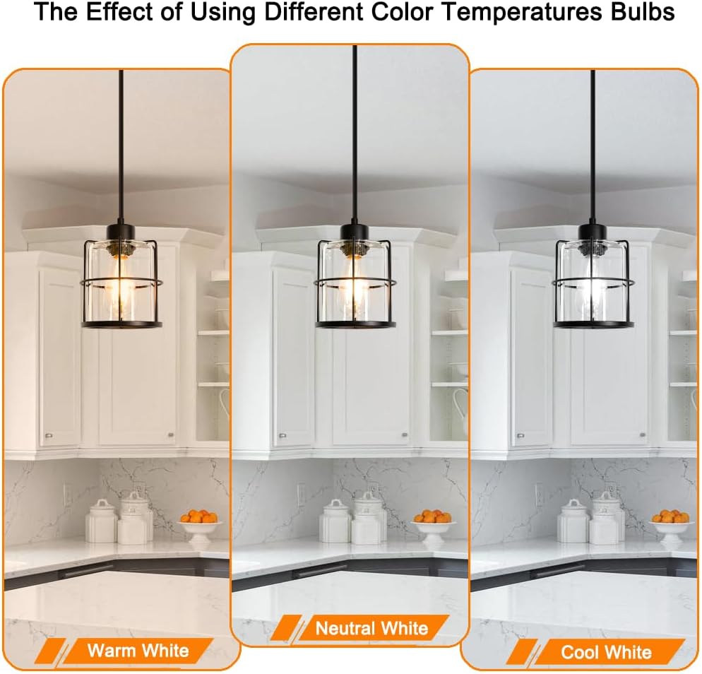 Farmhouse Pendant Lights Kitchen Island Set Of 2, Black Kitchen Island Lighting With Adjustable Rods, Industrial Cage Bathroom Pendant Lights With Clear Glass For Dining Room Hallway Sink