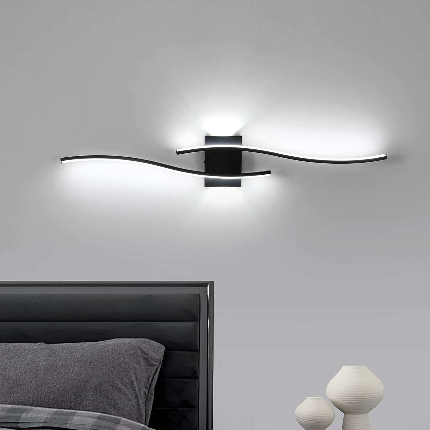 27W Modern Black LED Wall Light, 6500K Cool Light Aluminum Fixture for Bedroom Hallway Staircase