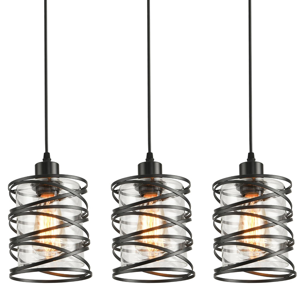 2 Pack Black Spiral Cage Pendant Lights with Clear Glass Shade, Suitable for Kitchen Island, Dining Table, Entryway, Restaurant