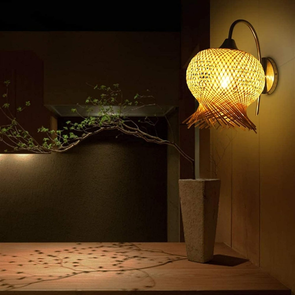 Japanese Style Bamboo Woven Flower Wall Lamp Country Pastoral E27 Light Theme Restaurant Lighting Corridor Sconce Lounge