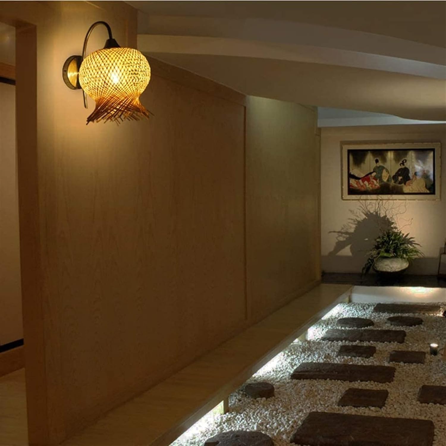 Japanese Style Bamboo Woven Flower Wall Lamp Country Pastoral E27 Light Theme Restaurant Lighting Corridor Sconce Lounge