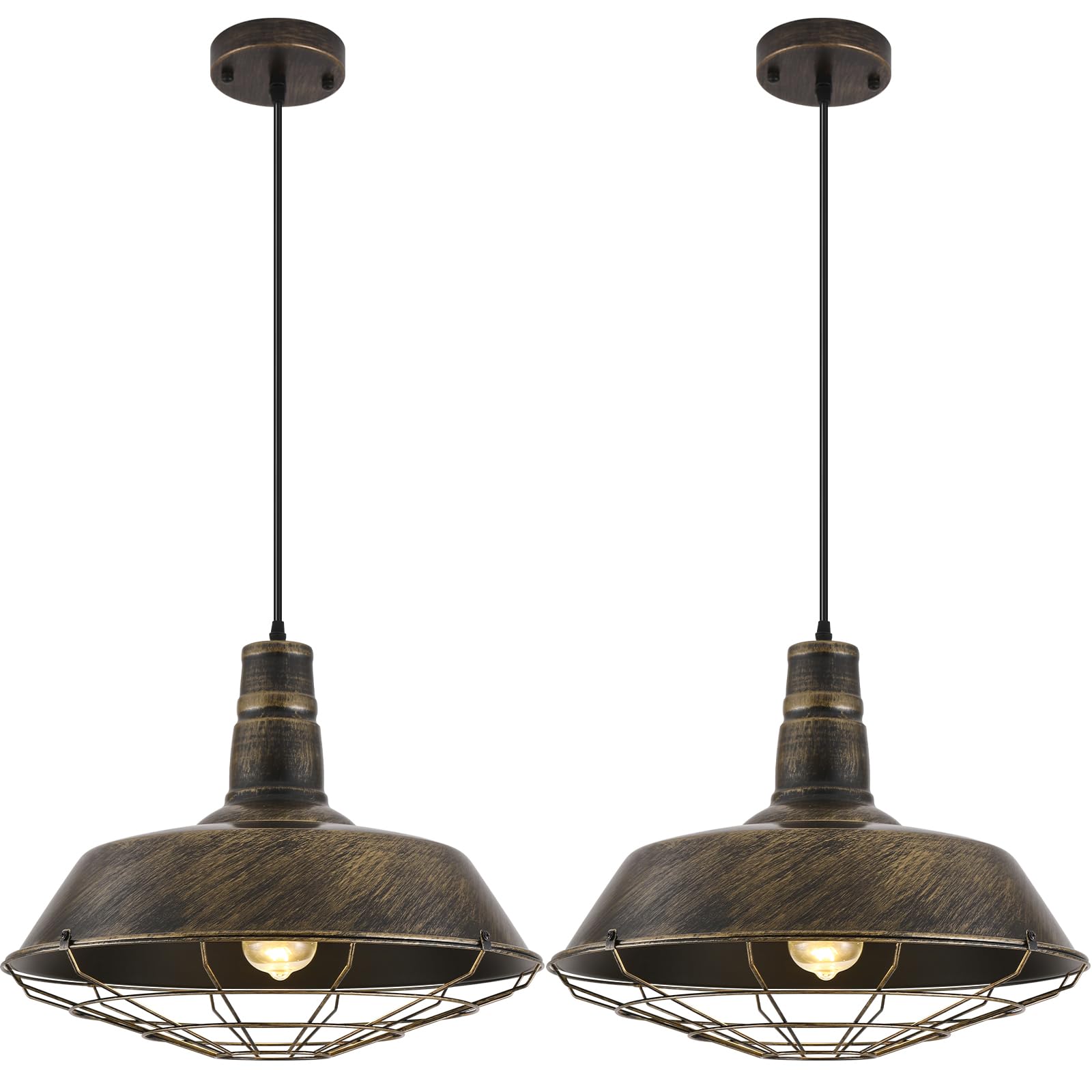 Large Pendant Lights Kitchen Island 1 Pack, 18.1 Inch Oversized Industrial Pendant Light, Black and Silver Barn Pendant Light with Wire Cage, Farmhouse Pendant Lights for Kitchen Barn