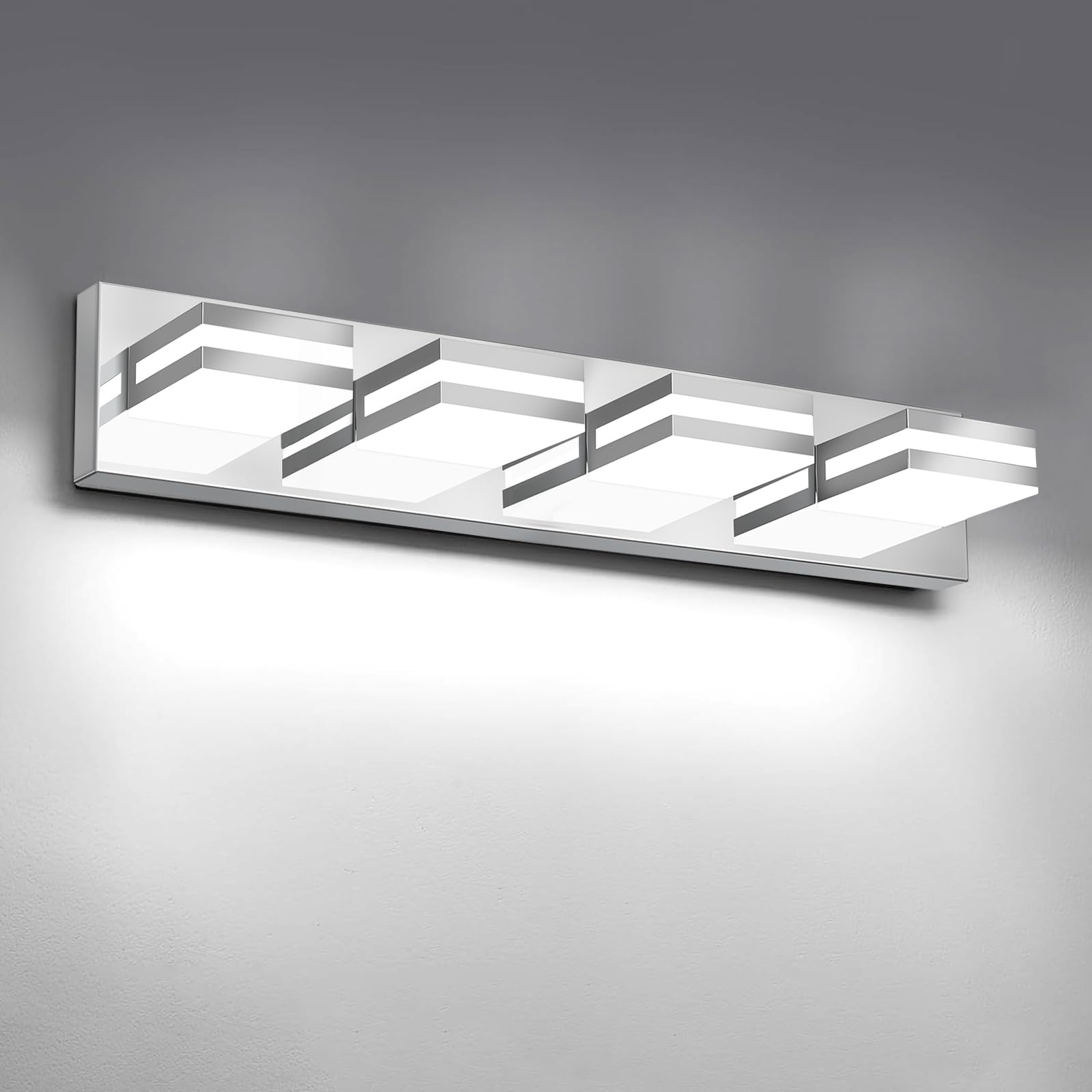 IZORRO Modern LED Bathroom Light Fixtures (4 Lights, Dimmable) Matte Black Acrylic Wall Lighting, Bathroom Vanity Lights Over Mirror - 6000K 24 Inch (No Assembly Required)