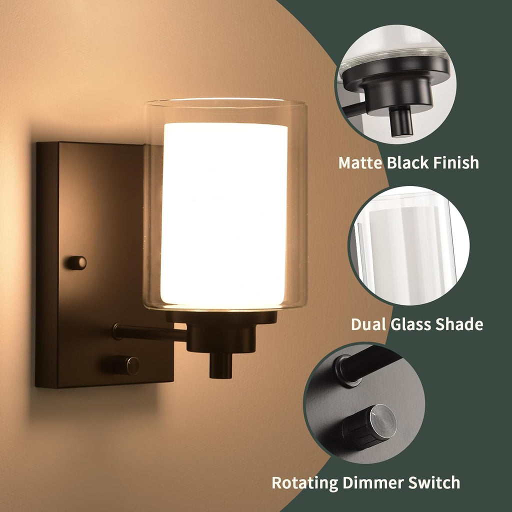 Dimmable Industrial Bedside Wall Lights Set of 2, Vintage Wall Lamp Fitting Fixture with Dimmer Switch, Retro Wall Lighting, Modern Rustic Wall Sconce for Living Room Bedroom Bathroom Bedside