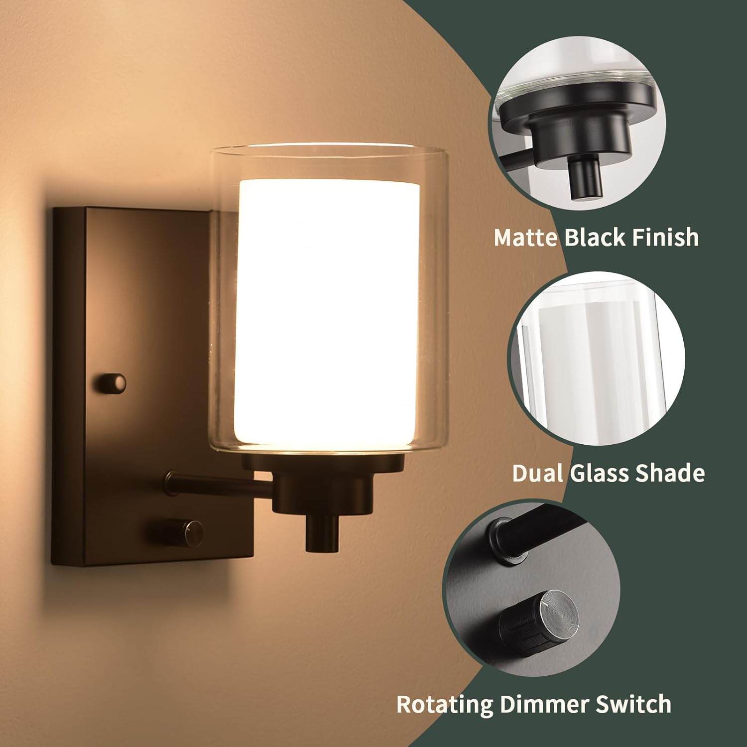 Dimmable Industrial Bedside Wall Lights Set of 2, Vintage Wall Lamp Fitting Fixture with Dimmer Switch, Retro Wall Lighting, Modern Rustic Wall Sconce for Living Room Bedroom Bathroom Bedside