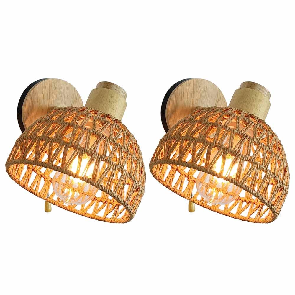 TRIVIDHA Natural Rattan Wall Lamp With Switch Foldable Bedside Wall Sconce Hand-woven Wicker Shade Wall Lantern Adjustable Angle E27 Wall Mount Lighting For Living Room Bedroom Hallway Stair