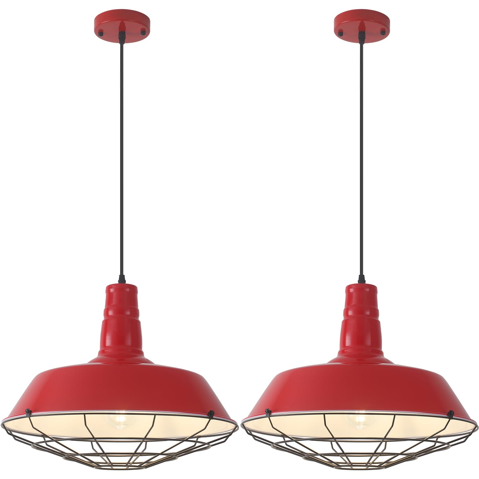 Large Pendant Lights Kitchen Island 1 Pack, 18.1 Inch Oversized Industrial Pendant Light, Black and Silver Barn Pendant Light with Wire Cage, Farmhouse Pendant Lights for Kitchen Barn