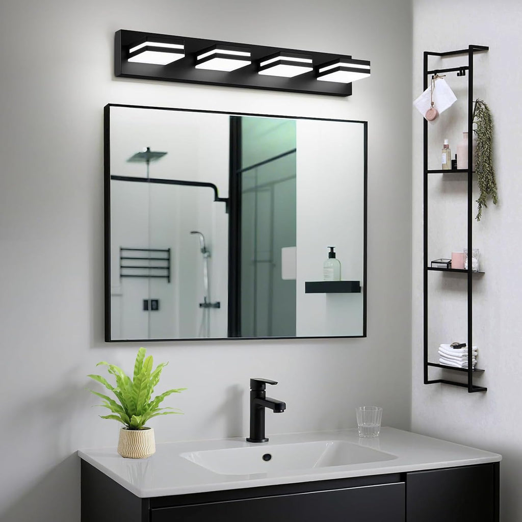 IZORRO Modern LED Bathroom Light Fixtures (4 Lights, Dimmable) Matte Black Acrylic Wall Lighting, Bathroom Vanity Lights Over Mirror - 6000K 24 Inch (No Assembly Required)