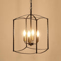 Farmhouse 4 Lights Pendant Light, Industrial Black Lantern Chandelier with E12 Gold Base Metal Cage Rustic Geometric Hanging Light Fixtures for Kitchen Island Foyer Entryway Dining Room