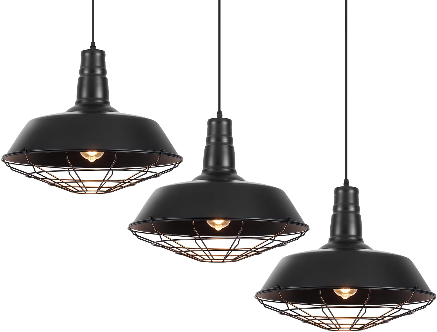Large Pendant Lights Kitchen Island 1 Pack, 18.1 Inch Oversized Industrial Pendant Light, Black and Silver Barn Pendant Light with Wire Cage, Farmhouse Pendant Lights for Kitchen Barn