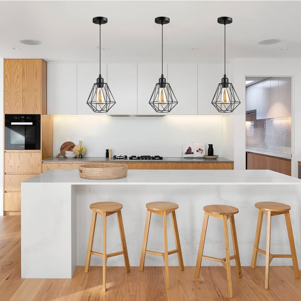 2 Pack Farmhouse Pendant Lights Modern Black Industrial Pendant Light Cage Hanging Ceiling Light,Fixture for Kitchen Island Dining Room Over Sink Hallway Bedroom Fixtures Hanging Lamp