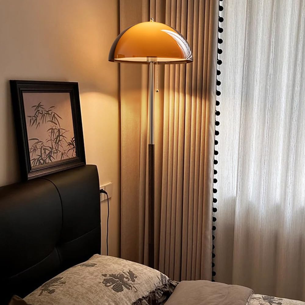 Mushroom Floor Lamp 60" Orange Floor Lamp Mid Century Globe Acrylic Standing Lamp with E27 3-Color Temperature MCM Wooden Tall Light for Living Room Bedroom Study Office (Includes Bulb)