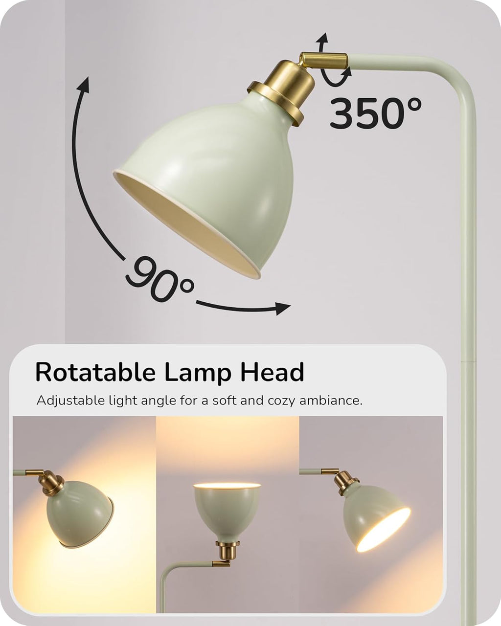 EDISHINE 155CM Retro Floor Lamp, with Adjustable Lampshade, LED Bulb Included, E27 Base, Sage Green, Standing Lamp for Living Room, Bedroom