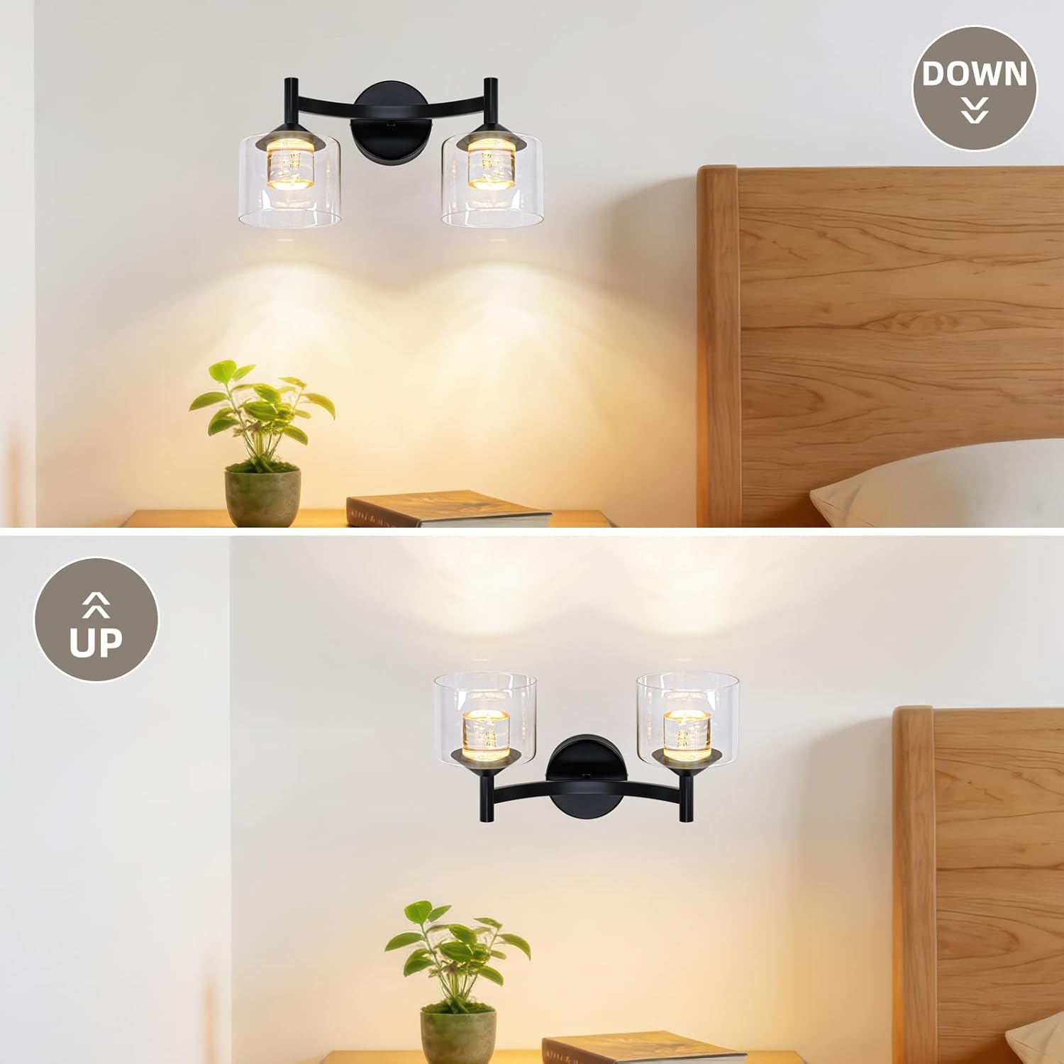 MantoLite 2-Light Wall Sconces Vanity Light with Clear Glass Shade Wall Light for Living Room Hallway Bedroom Black Modern Bathroom Lighting Fixtures(Bulbs Included)