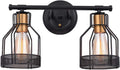 Wall Light 2-Lights Industrial 2 Heads with Metal Cage Shade Black Matte Finish Wall Lamp E27 Socket Wall Sconce Living Room Lighting Fixtures for Bathroom Vanity Table Reading