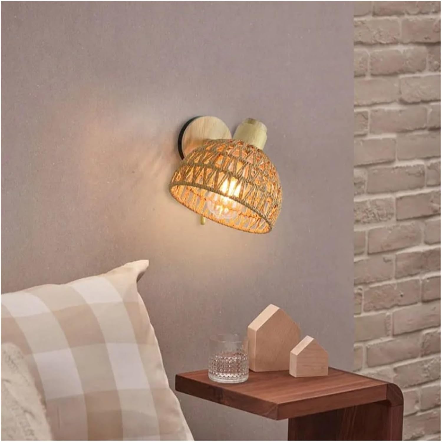 Japanese Rattan Wall Lamp Hand Woven Rural Retro Restaurant Bedside with Zipper Wall Light,Modern