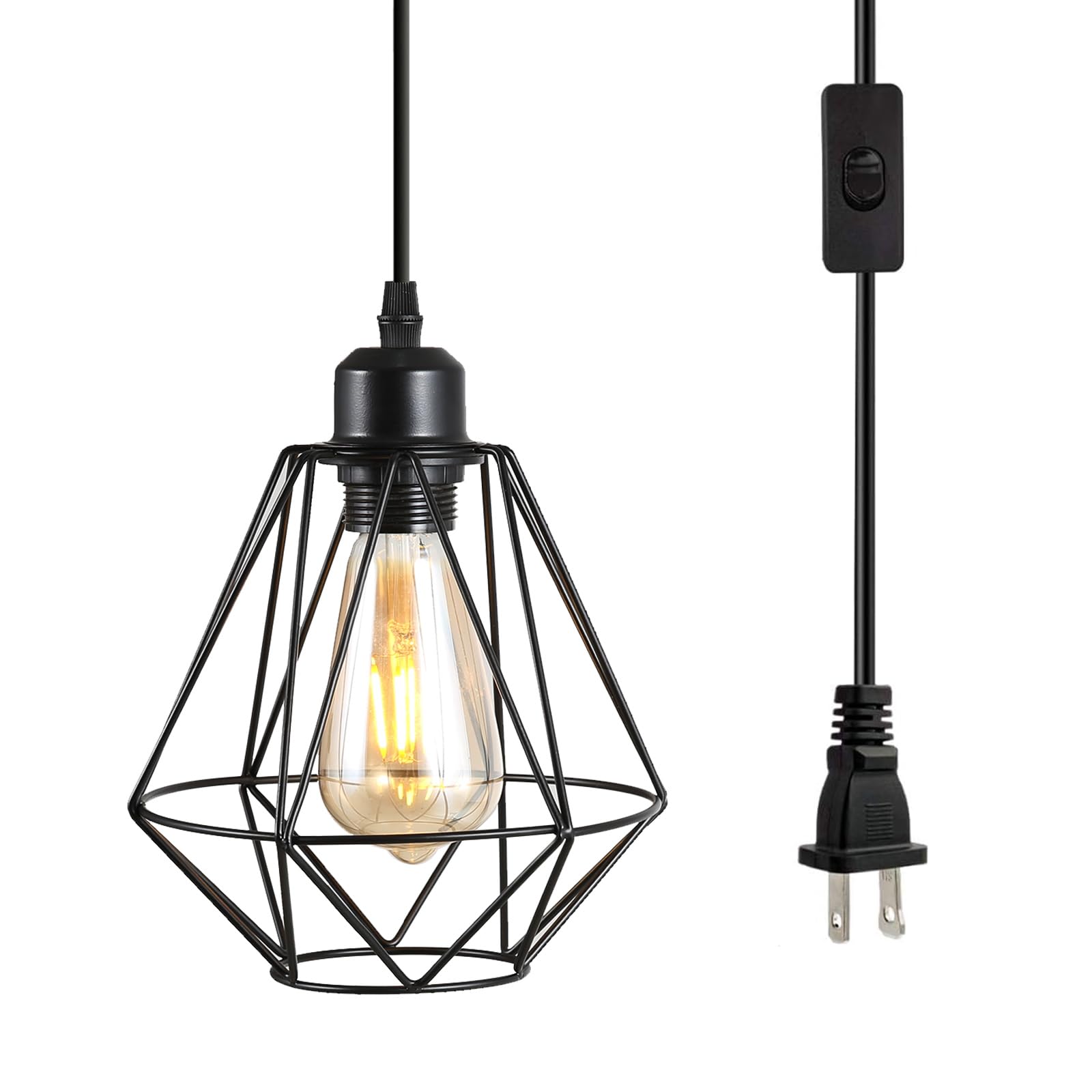 2 Pack Farmhouse Pendant Lights Modern Black Industrial Pendant Light Cage Hanging Ceiling Light,Fixture for Kitchen Island Dining Room Over Sink Hallway Bedroom Fixtures Hanging Lamp
