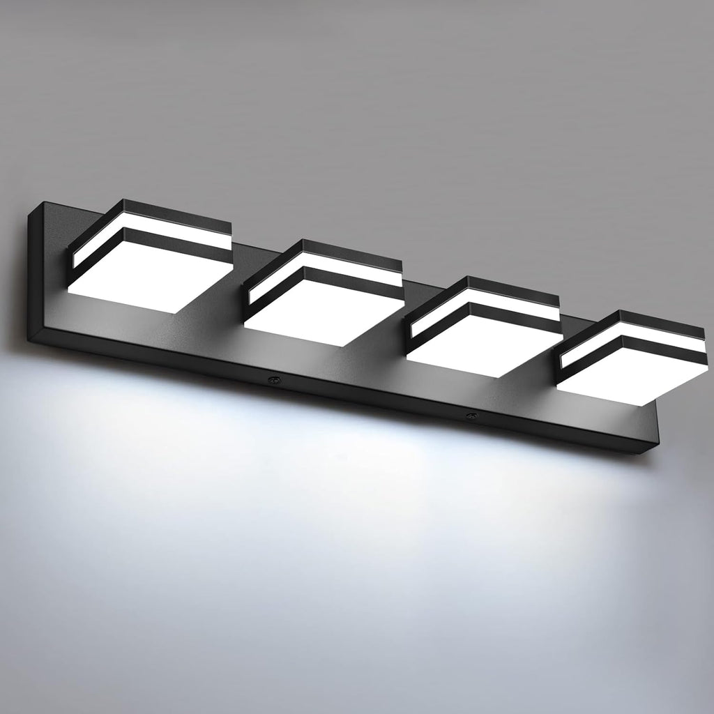 IZORRO Modern LED Bathroom Light Fixtures (4 Lights, Dimmable) Matte Black Acrylic Wall Lighting, Bathroom Vanity Lights Over Mirror - 6000K 24 Inch (No Assembly Required)