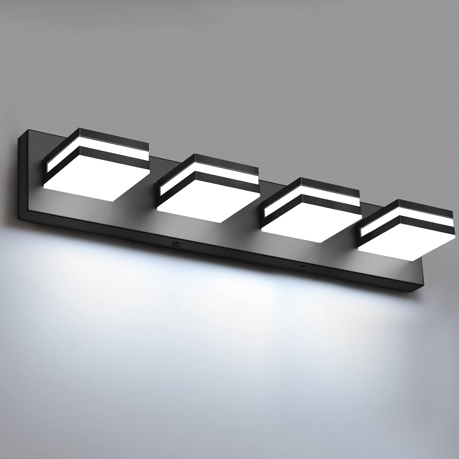 IZORRO Modern LED Bathroom Light Fixtures (4 Lights, Dimmable) Matte Black Acrylic Wall Lighting, Bathroom Vanity Lights Over Mirror - 6000K 24 Inch (No Assembly Required)