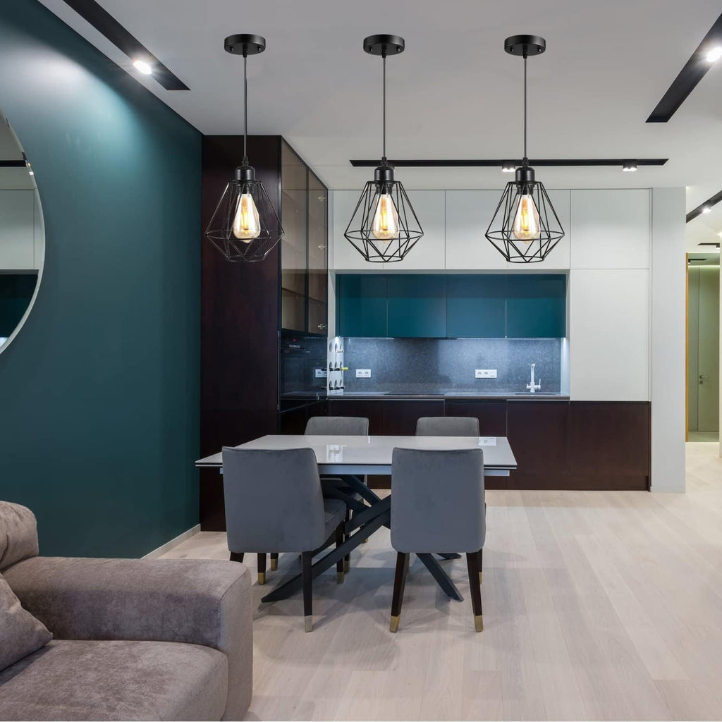 2 Pack Farmhouse Pendant Lights Modern Black Industrial Pendant Light Cage Hanging Ceiling Light,Fixture for Kitchen Island Dining Room Over Sink Hallway Bedroom Fixtures Hanging Lamp