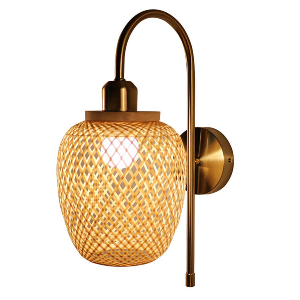 Rattan Wall Lamps Boho Vintage Farmhouse Wall Lamp Wall Sconces Hand-Woven Bamboo E27 Decorative Wall Light Indoor Gold Wall Lighting Fixture For Bedroom Study Room Office